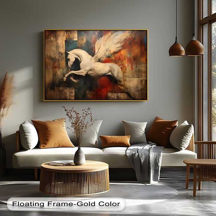 Wings of Flame – Abstract Pegasus in Fiery Tones Horse Canvas Print