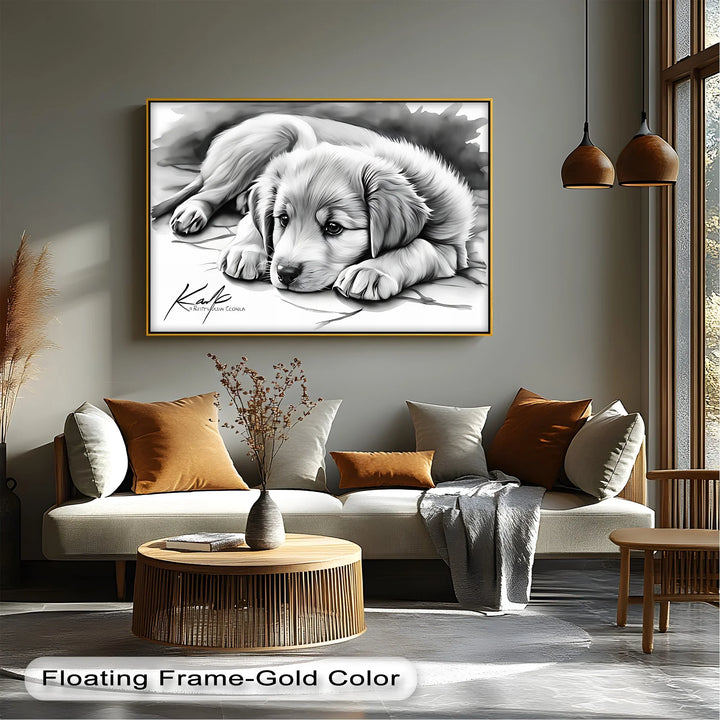 Gentle Gaze – Sad-Eyed Puppy in Black & White Canvas Print - MyPhotoStation