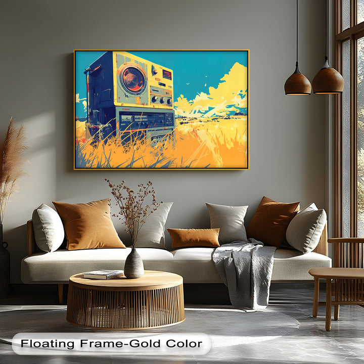 Retro Tape Machine in a Golden Meadow - Retro Canvas Print