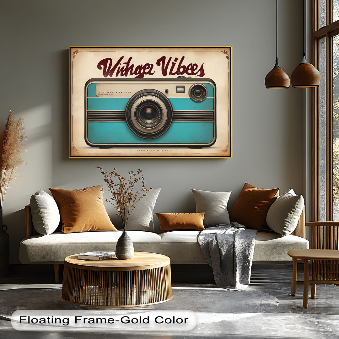 Vintage Vibes Camera – Retro Teal Canvas Print