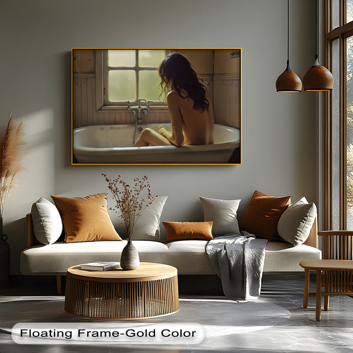 Solitude in the Rain – Erotic Bathtub Canvas Wall Art | Nude Art