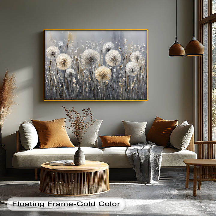 Whispers of the Meadow – Dandelion Field in Neutral Tones Canvas Print