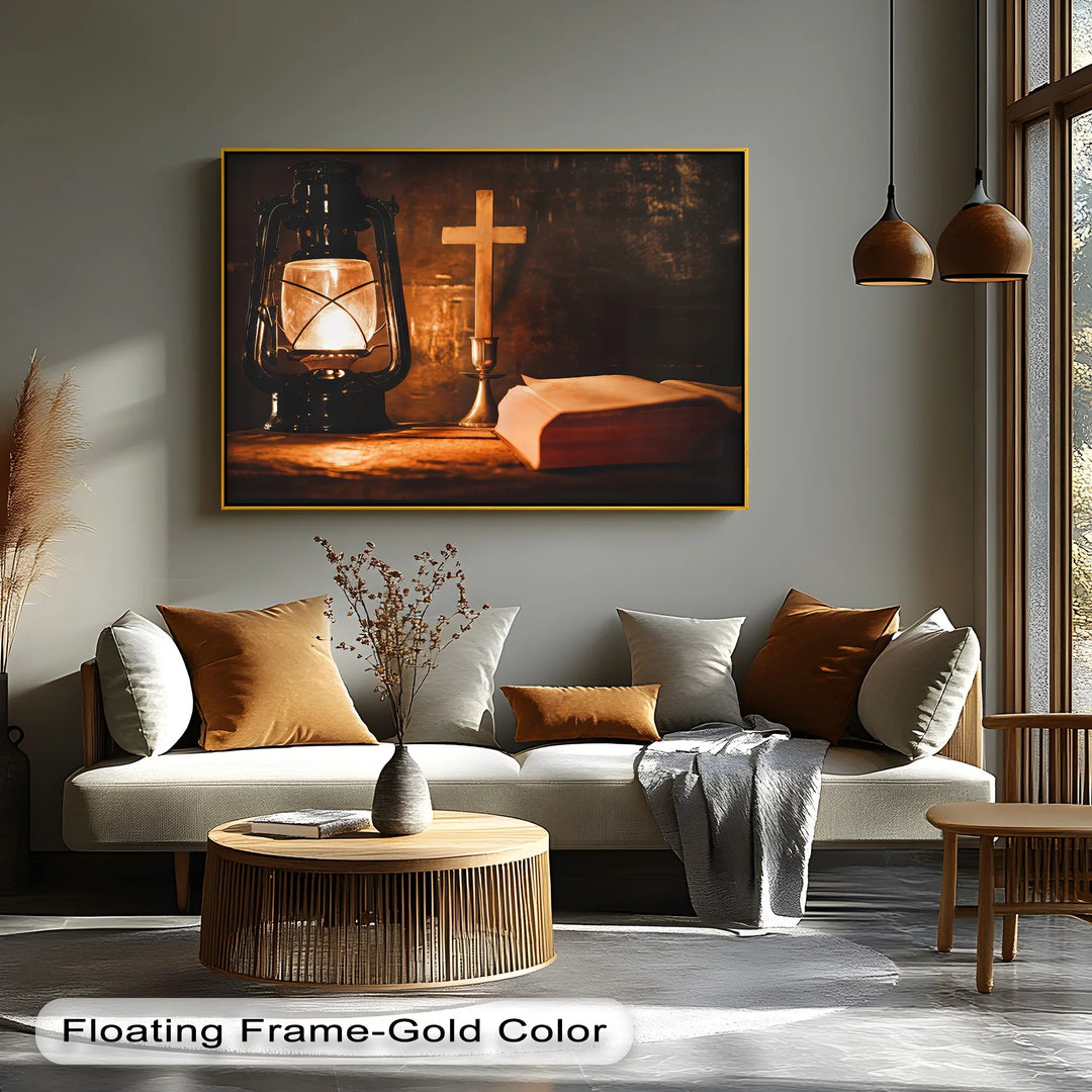 Guiding Light of Faith – Christian Lantern and Bible Canvas Print