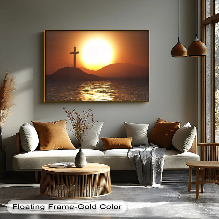 Sunset Cross on the Hill – Peaceful Christian Canvas Print