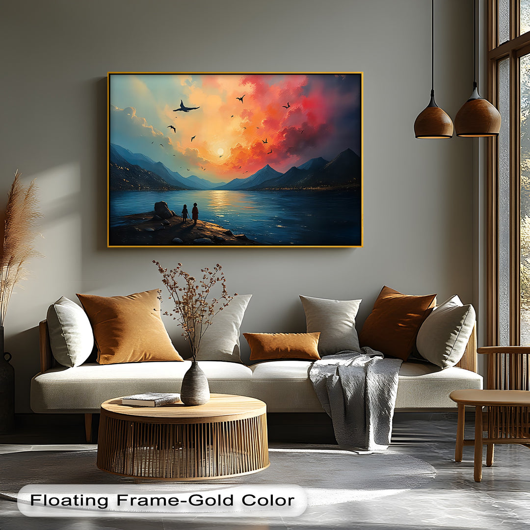 Radiant Sunset Horizon – Lake & Mountain Canvas Wall Art | Framed Art