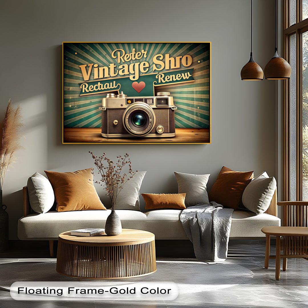 Vintage Camera with Radiant Typography - Retro Canvas Print