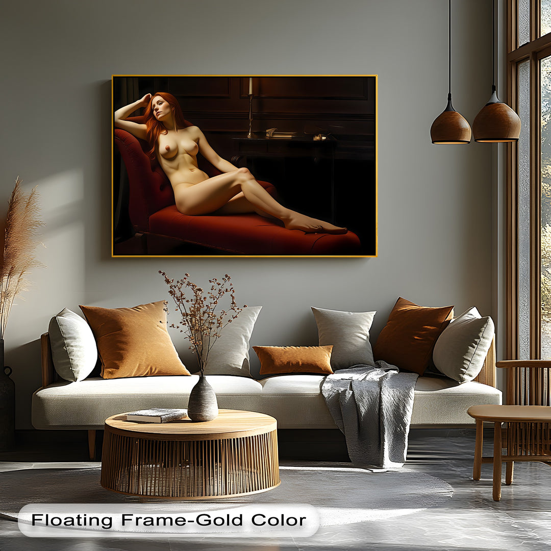 Velvet Reverie – Nude Redhead Erotic Canvas Wall Art | Naked Art