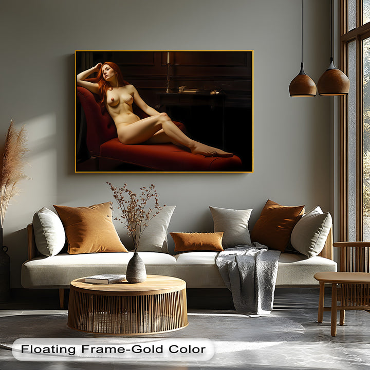 Velvet Reverie – Nude Redhead Erotic Canvas Wall Art | Naked Art