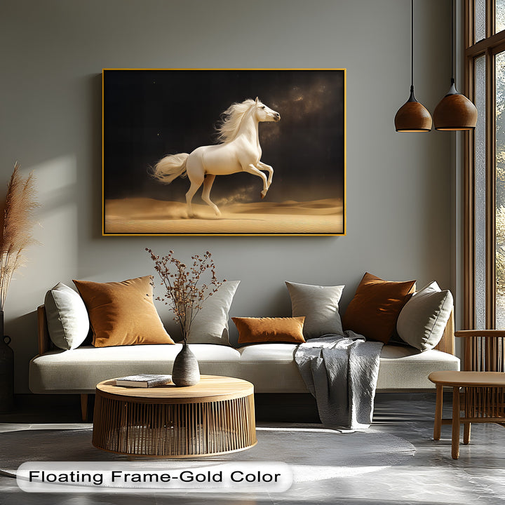 Desert Majesty – White Stallion in Golden Sands Canvas Print