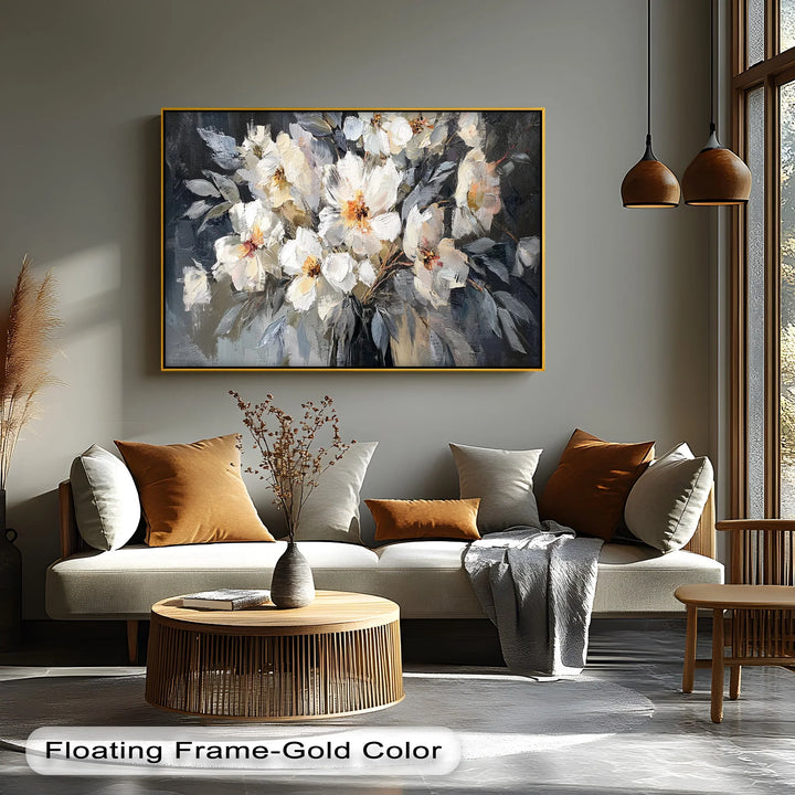 Ivory Petals in Shadow – Textured Floral Canvas Print - MyPhotoStation