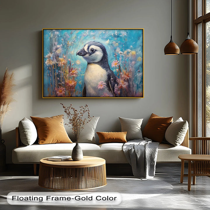 Blossom Companion – Dreamy Penguin Animal Canvas Print - MyPhotoStation