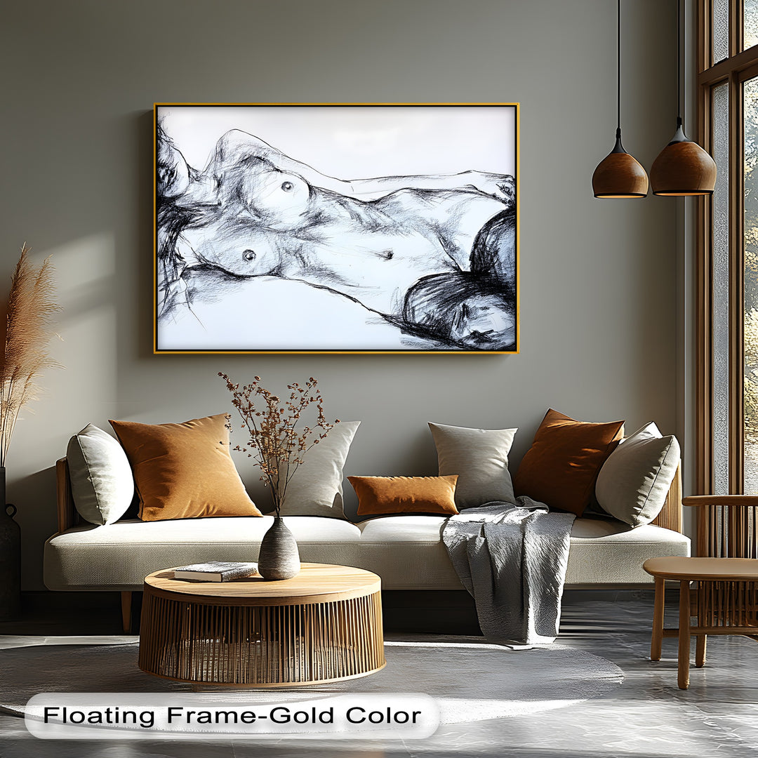 Graphite Whisper – Nude Sketch Canvas Print | Horizontal Wall Art