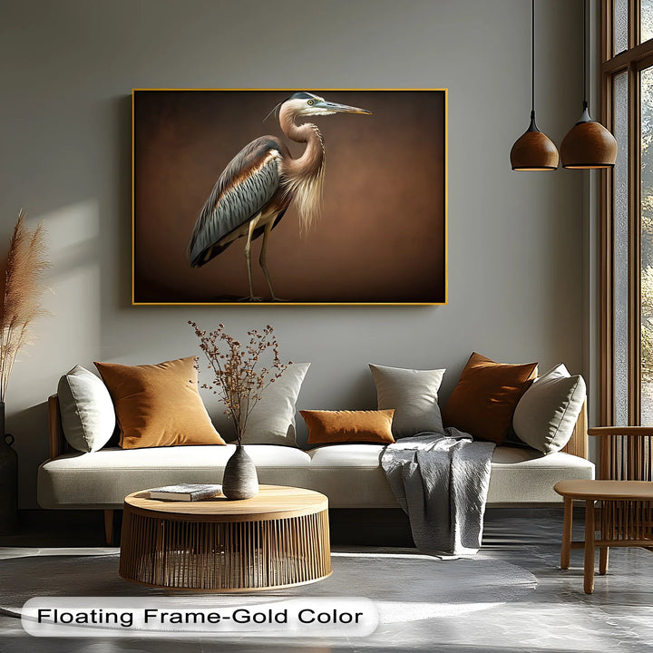 Elegant Heron on Earth Tones – Bird Portrait Canvas Print - MyPhotoStation