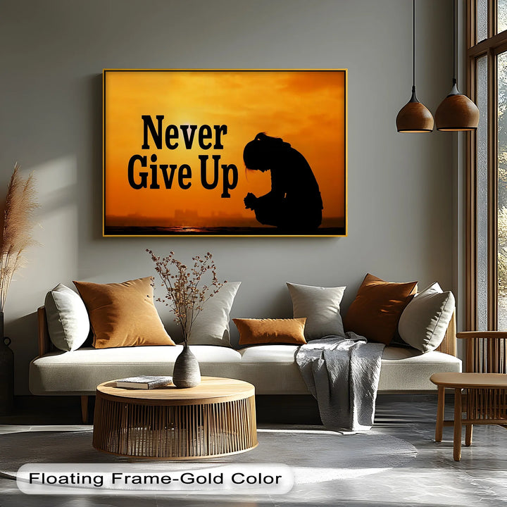 Never Give Up – Inspirational Silhouette Canvas Print