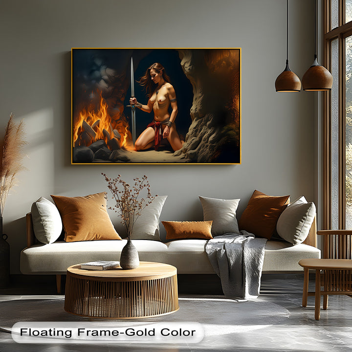 Fireborn Oath – Warrior Nude Woman Canvas Wall Art | Big Canvas