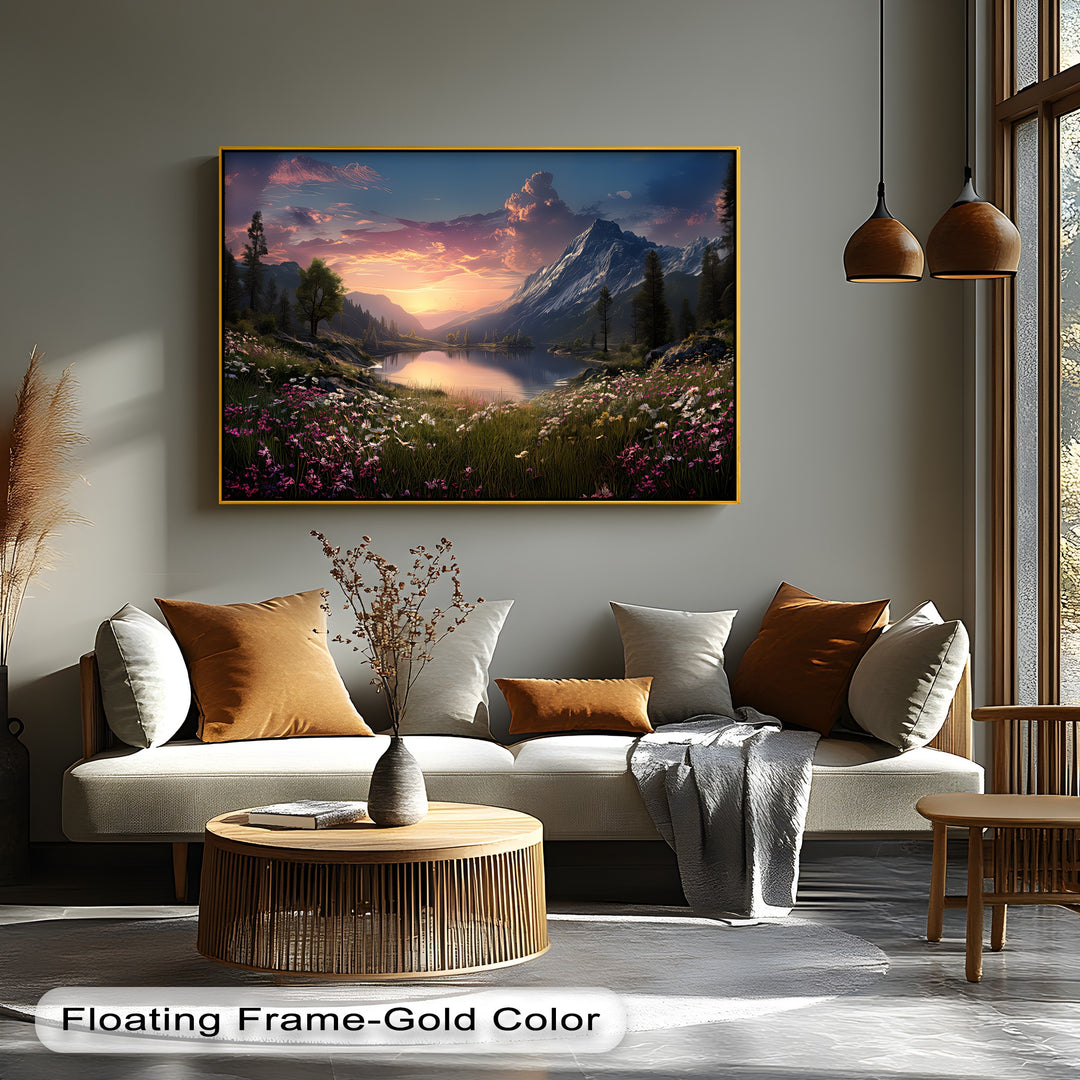 Serenity at Dusk – Sunset Mountain Lake Canvas Print