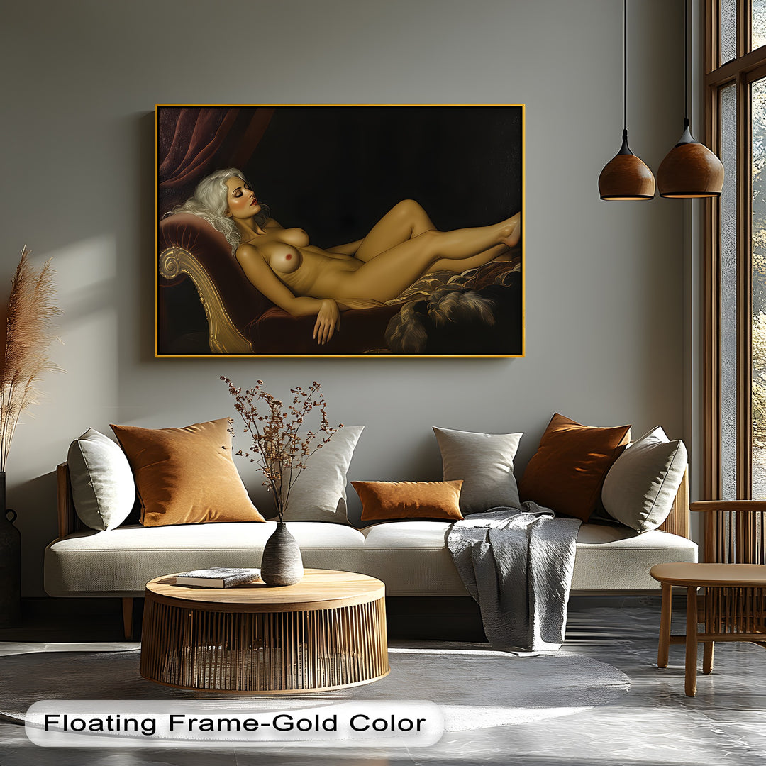 Velvet Nude Recline – Erotic Horizontal Canvas Print | Nude Art