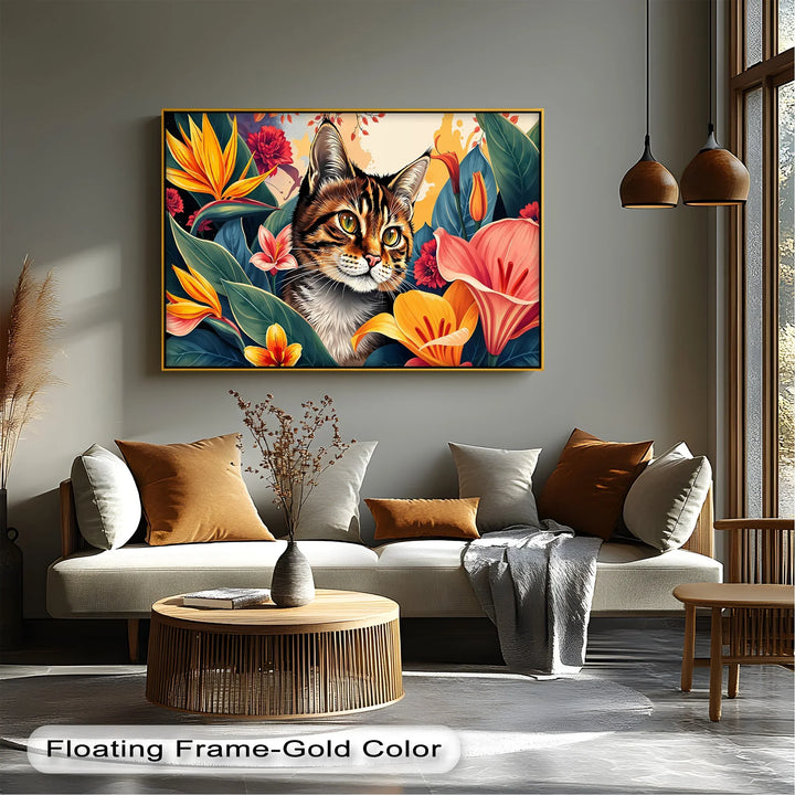 Tabby Cat Surrounded by Tropical Flowers - Cat Canvas Print - MyPhotoStation