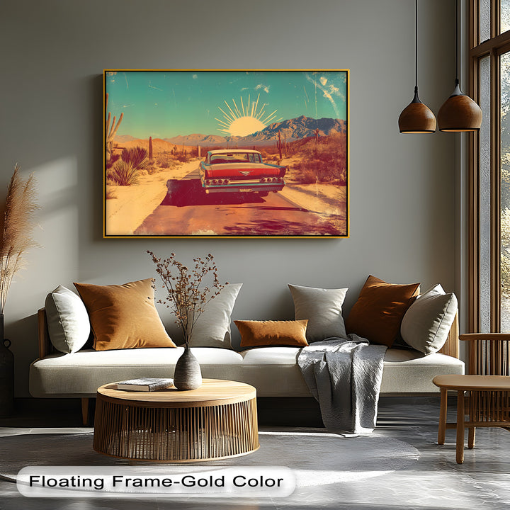 Sunset Cruise – Retro Desert Highway Canvas Print