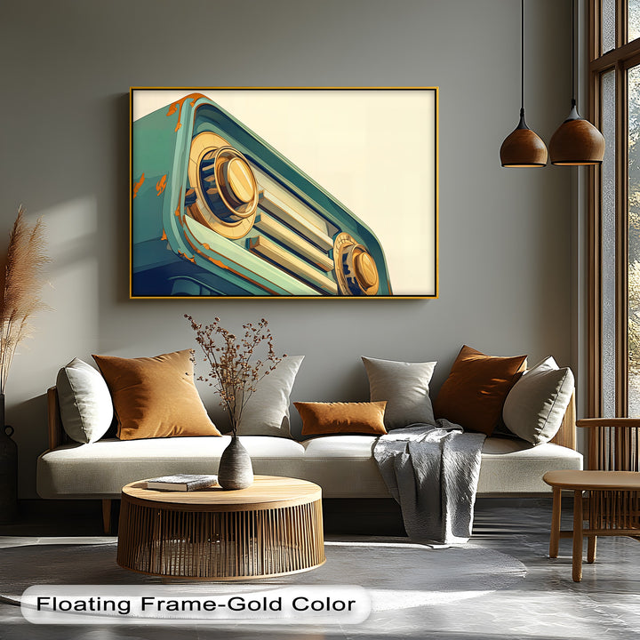 Tuned in Time – Retro Teal Radio Canvas Print