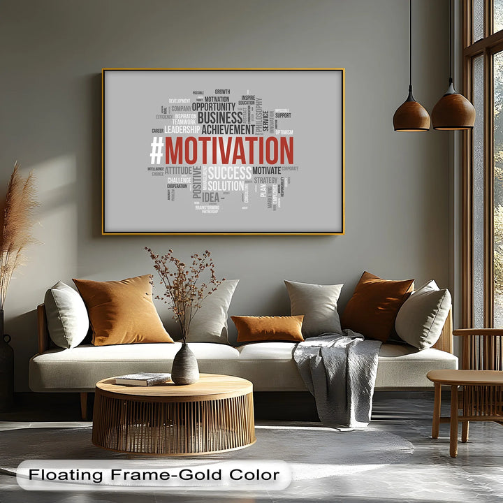MOTIVATION Word Cloud – Modern Gray Canvas Print
