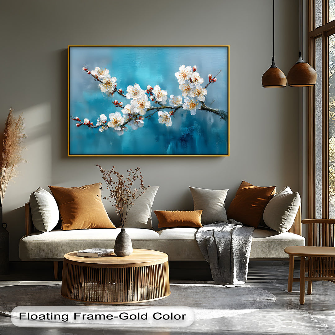 Blossom Serenity – White Cherry Blooms on Blue Canvas Print