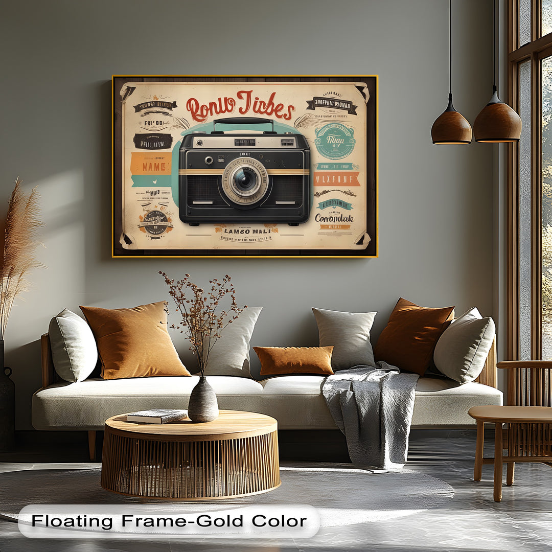 Retro Focus – Vintage Camera with Typography Collage Canvas Print