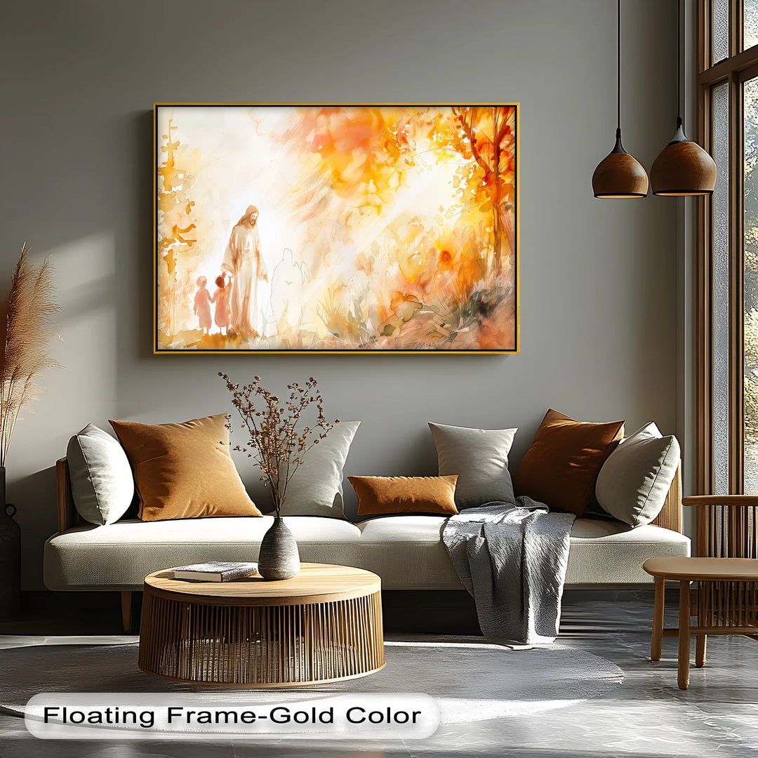 Jesus Walking with Children in Autumn Light - Jesus Canvas Print