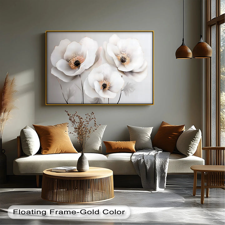 Pure Grace – white botanical canvas wall décor for bedroom.

