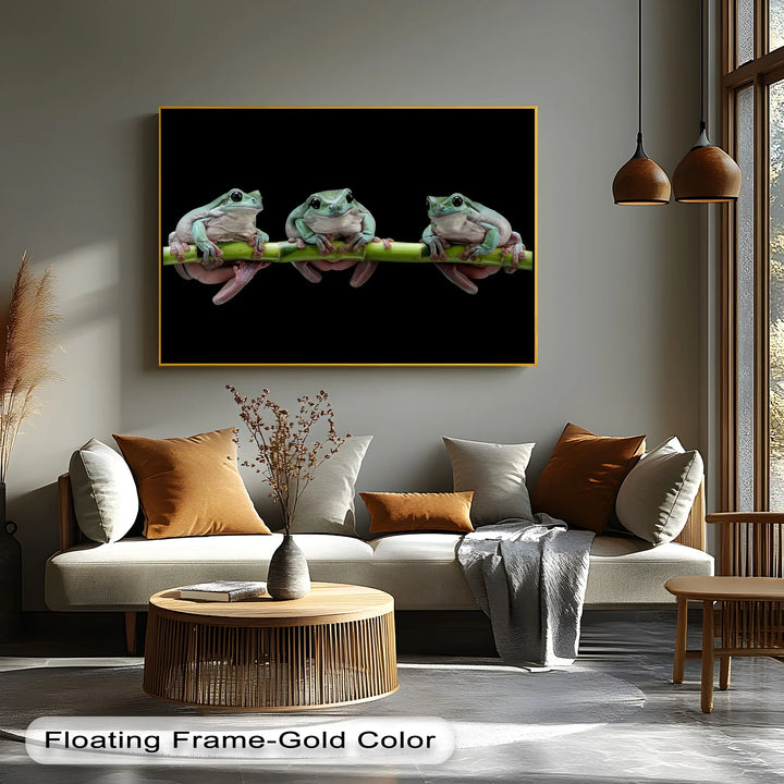 Trio of Tree Frogs on Bamboo – Animal Canvas Print - MyPhotoStation