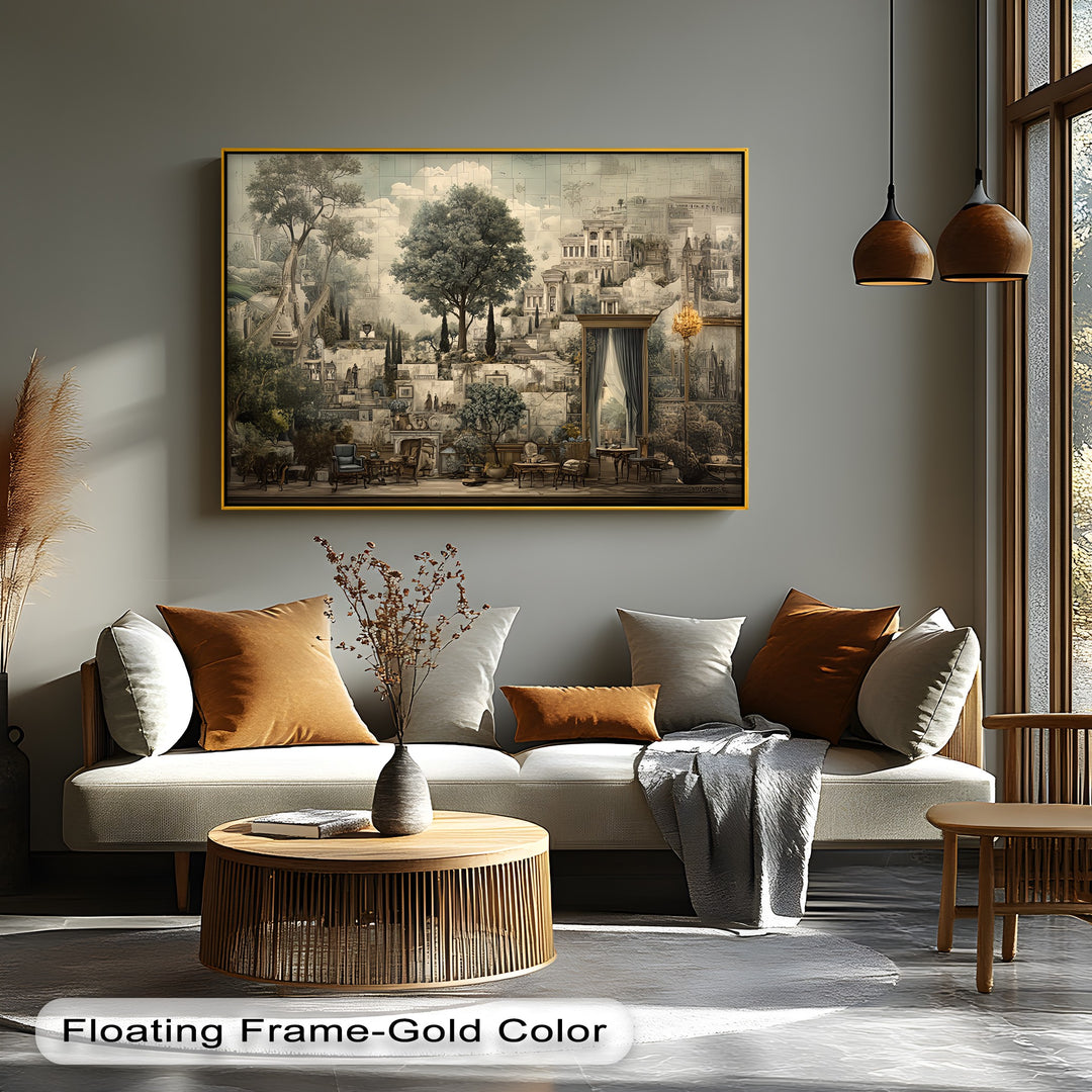 Classical Architecture & Garden Mural - Canvas Wall Art | Large Canvas