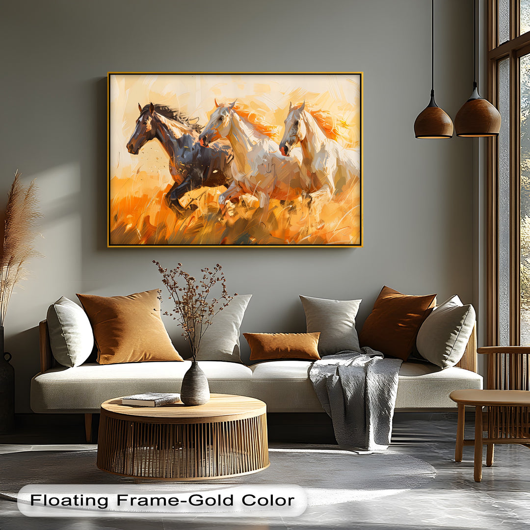 Trio of Galloping Horses in Abstract Firelight - Horse Canvas Print