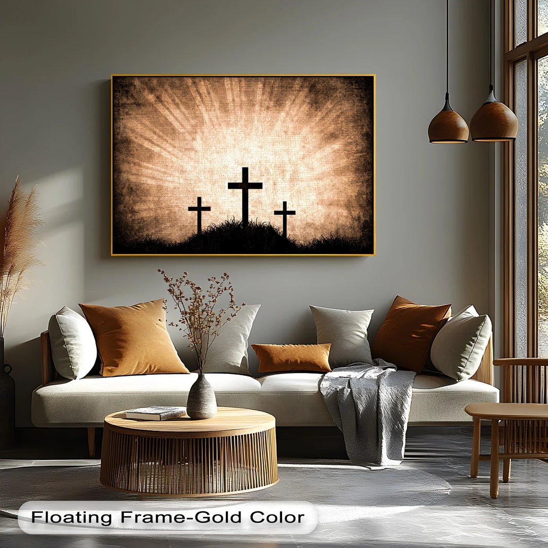 Three Crosses at Calvary – Rustic Faith Canvas Print