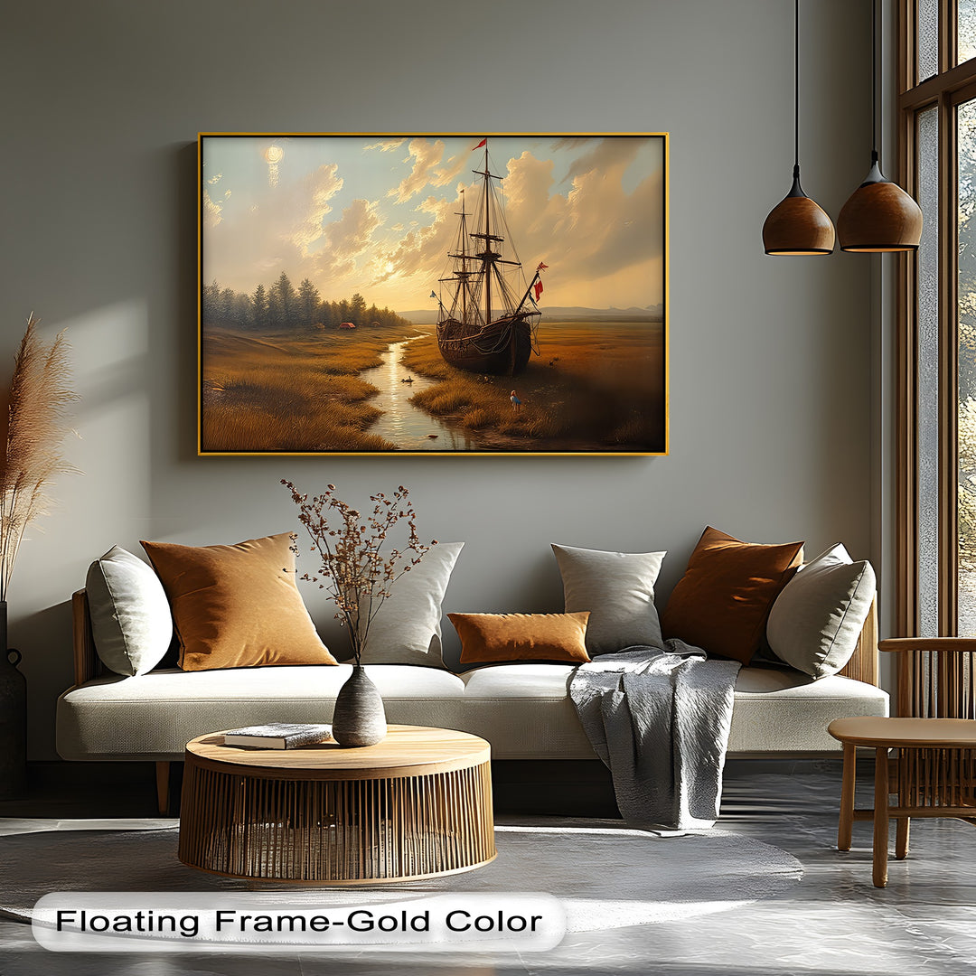 Harbor at Dusk – Tall Ship Canvas Wall Art | Living Room Canvas Art