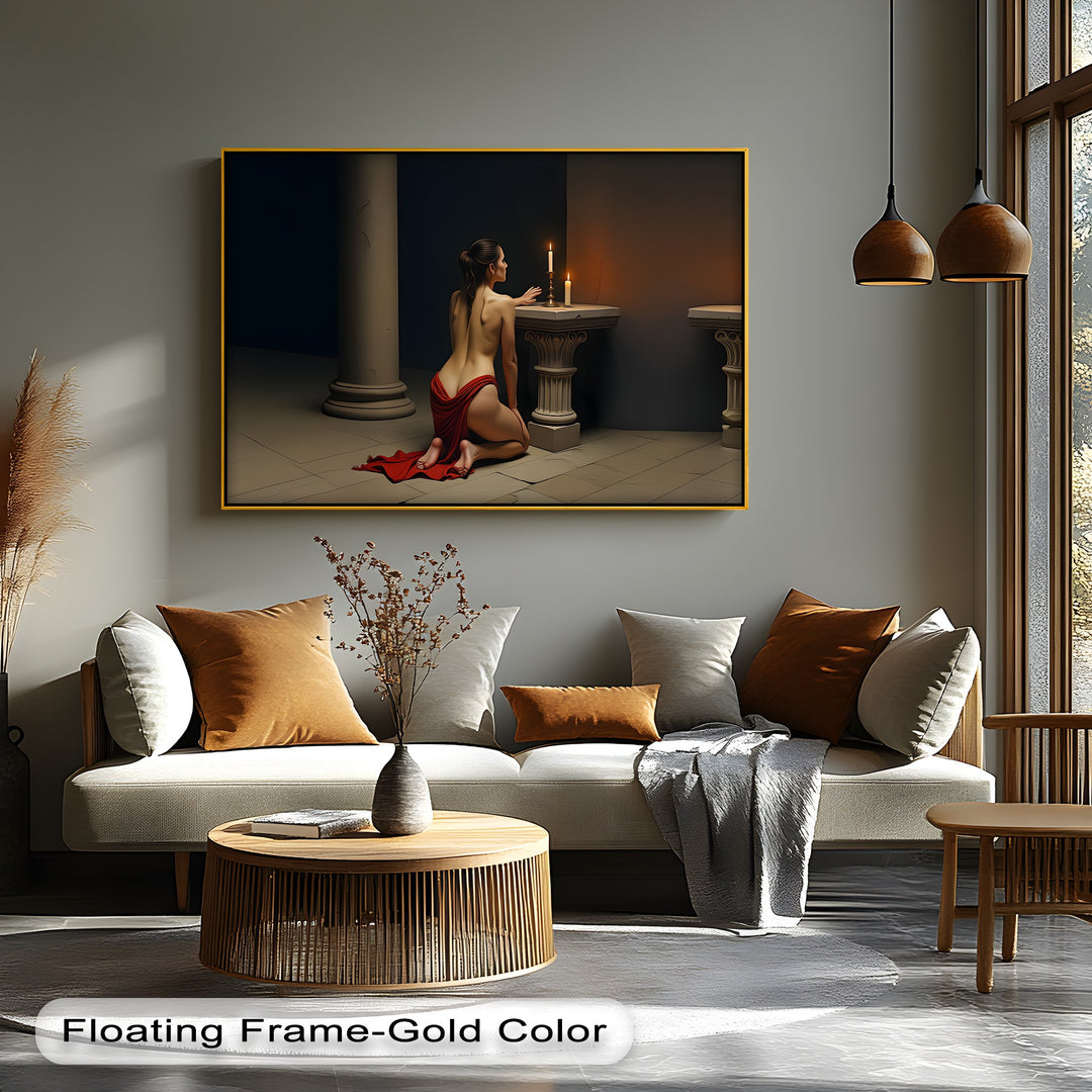 Sacred Ember – Erotic Candlelight Prayer Canvas Wall Art | Big Canvas