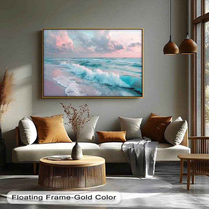 Cotton Candy Sky Over Ocean Waves – Tranquil Seaside Canvas Print - MyPhotoStation