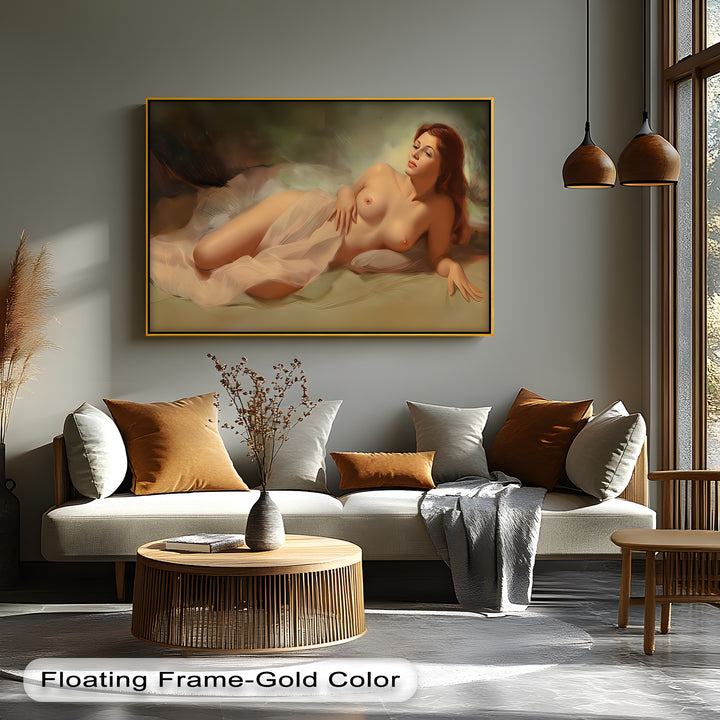 Golden Serenity – Reclining Nude Woman Canvas Wall Art | Big Canvas