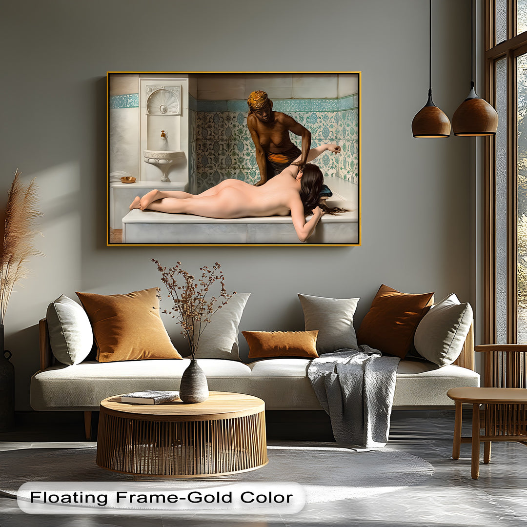 The Bath Attendant – Hammam Erotic Canvas Wall Art | Naked Art