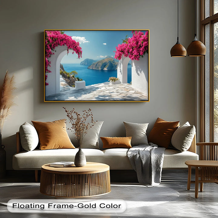 Cliffside Arches with Bougainvillea - Landscape Canvas Print