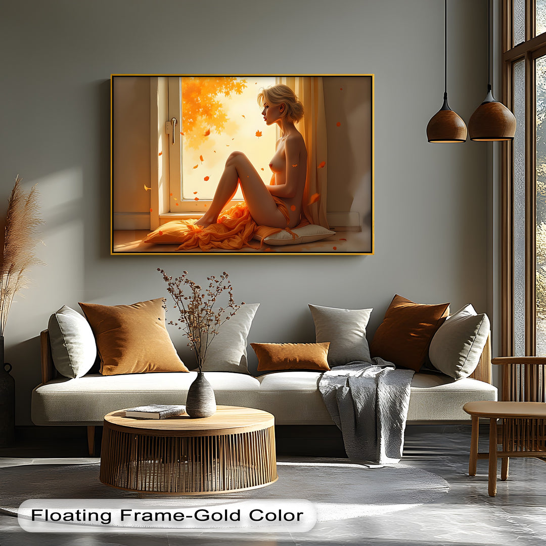 Autumn Glow – Nude Muse by the Window Erotic Canvas Print | Framed Art