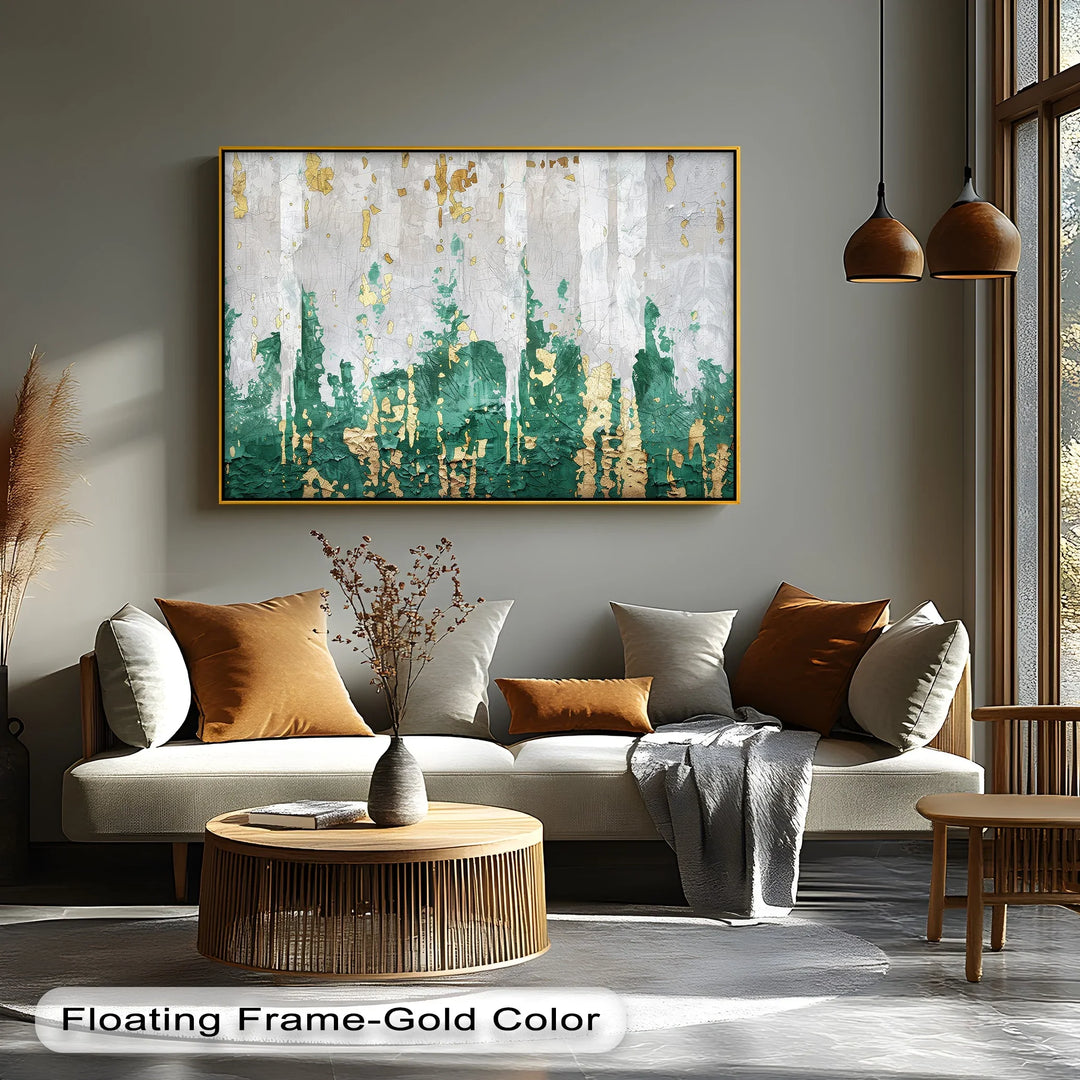 Emerald Fragmentation – Abstract Green and Gold Canvas Print - MyPhotoStation