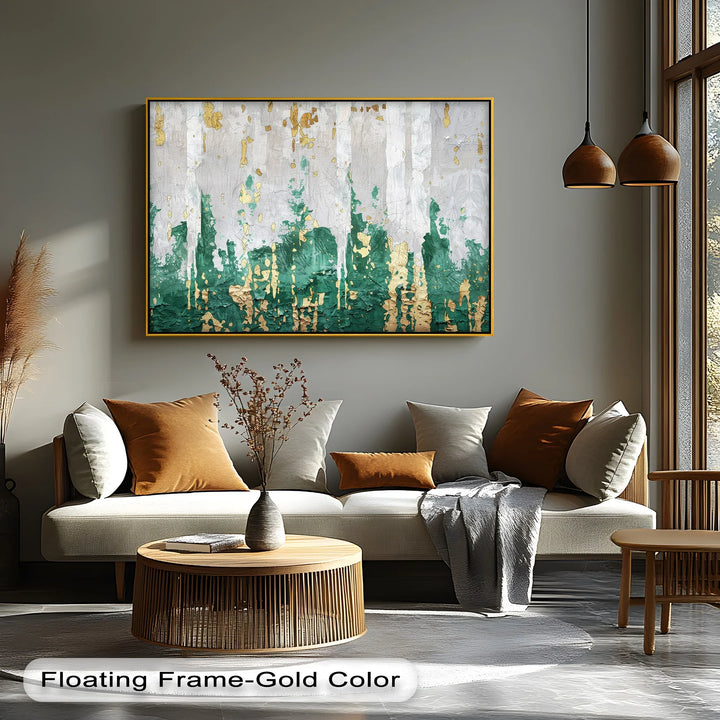 Emerald Fragmentation – Abstract Green and Gold Canvas Print - MyPhotoStation