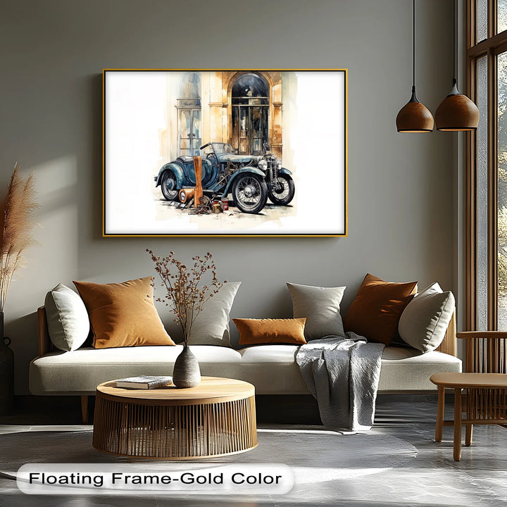 Vintage Blue Roadster & Tools – Car Canvas Print