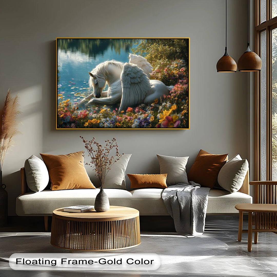 Serene Winged Unicorn by the Water – Fantasy Animal Canvas Print - MyPhotoStation