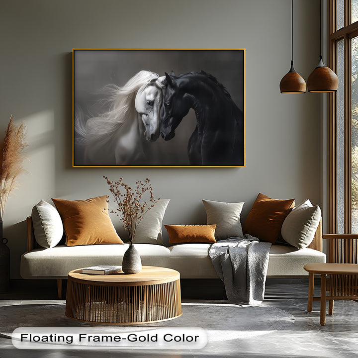 Yin & Flame – Intimate Contrast of Black and White Horses Canvas Print
