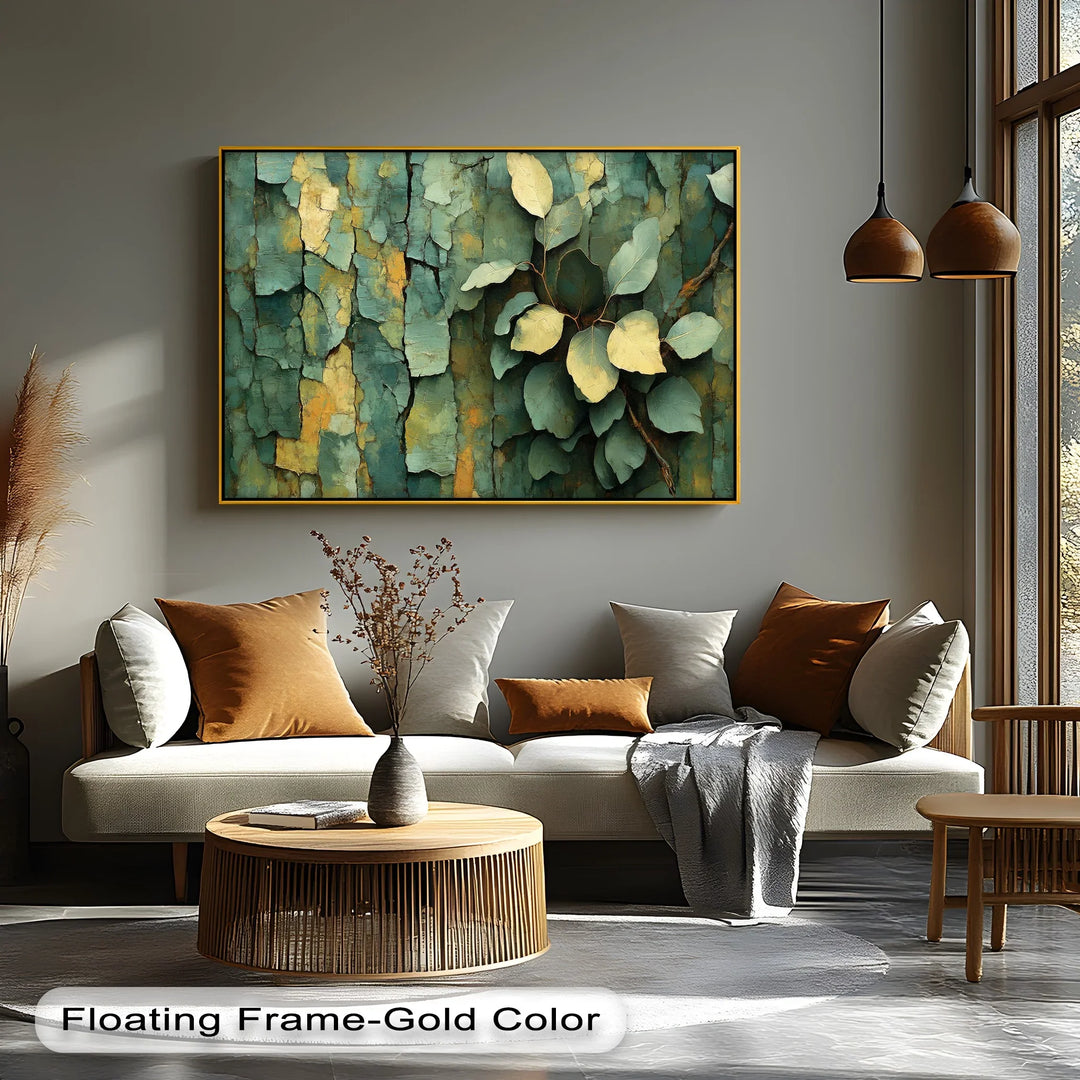 Cracked Earth Botanica – Textured Green Bark and Leaf Canvas Print - MyPhotoStation