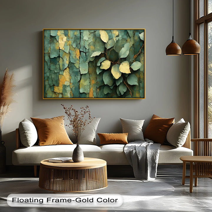 Cracked Earth Botanica – Textured Green Bark and Leaf Canvas Print - MyPhotoStation