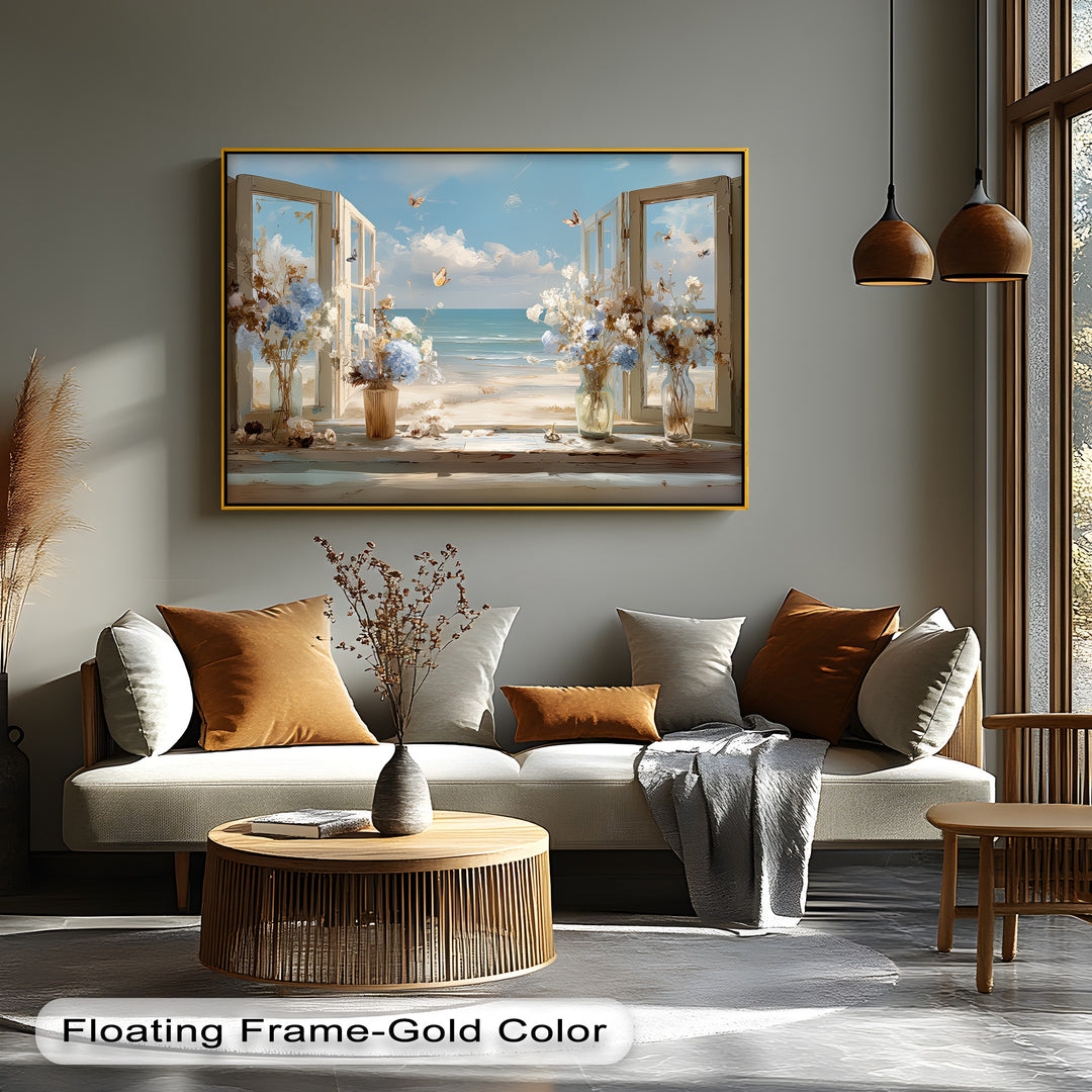 Coastal Breeze Awakening – Open Window Seaside Canvas Print