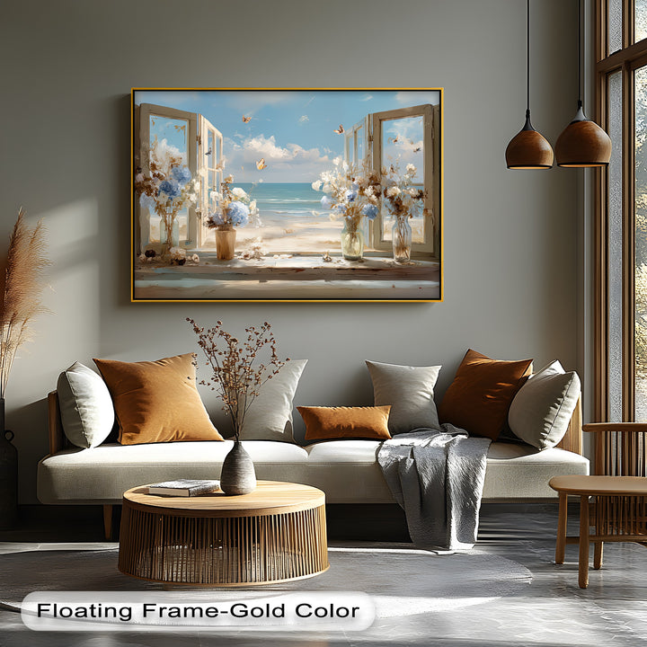 Coastal Breeze Awakening – Open Window Seaside Canvas Print