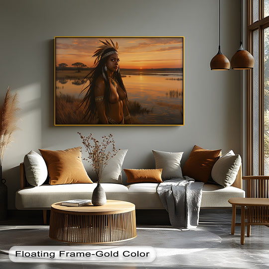 Evocative mood from the savannah sunset is captured in this erotic nude art, printed as high quality canvas prints to offer a bold, tribal accent.
